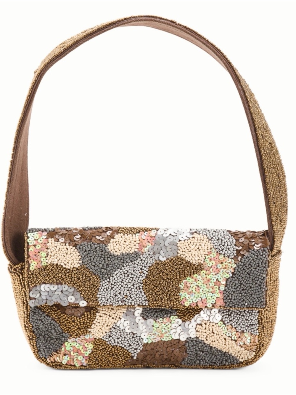 America & Beyond Gold/Brown Tone All Over Sequin Evening Bag with Sparkle!